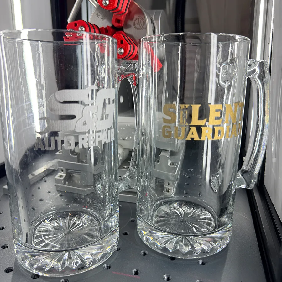Personalized laser engraved glass beer mugs