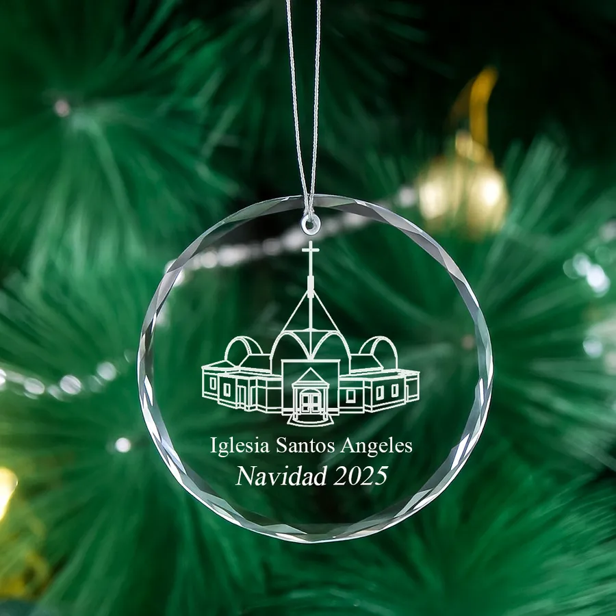 Laser engraved crystal church ornament