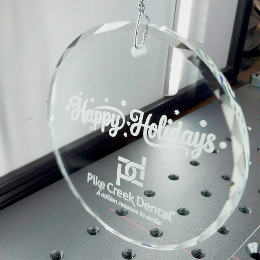 Laser engraved crystal holiday ornament