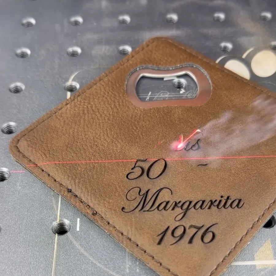Personalized engraved leather bottle opener