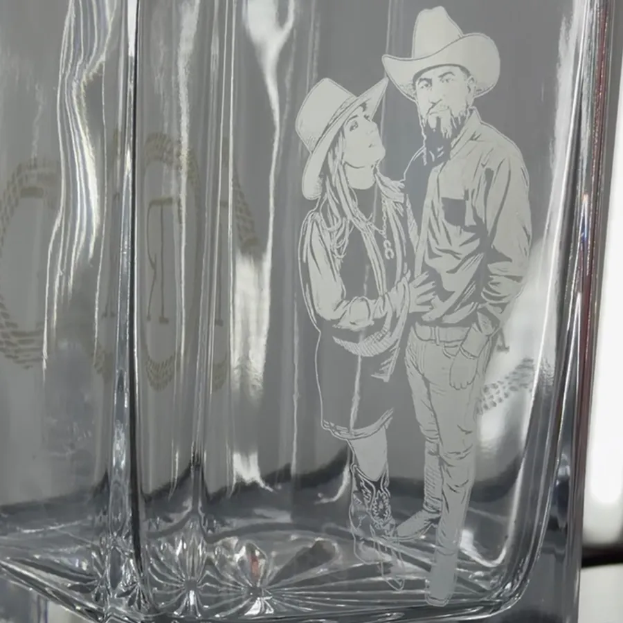 Custom engraved whiskey decanter with photo engraving