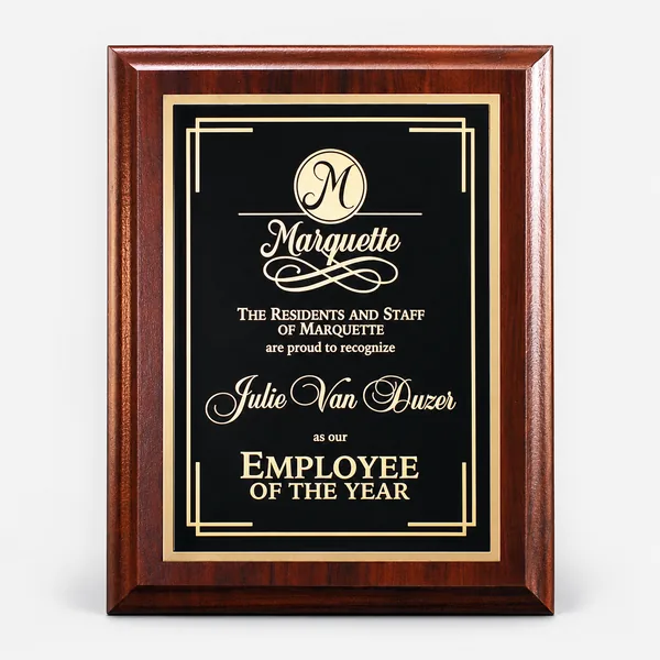 Cherry-finish plaque with plate