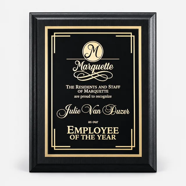 Black matte-finish plaque with plate