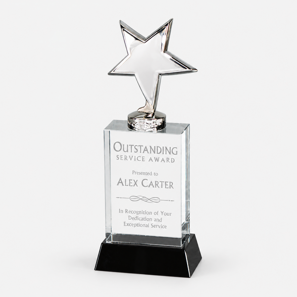 Crystal metal star award, example engraving