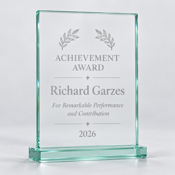 Jade glass standing plaque, example engraving