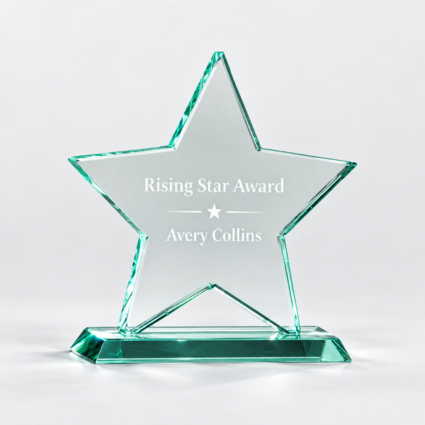 Jade glass star award, example engraving