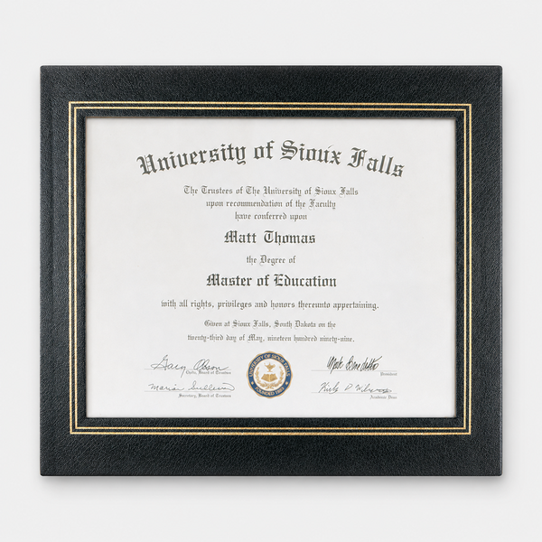 Leatherette certificate holder, example engraving