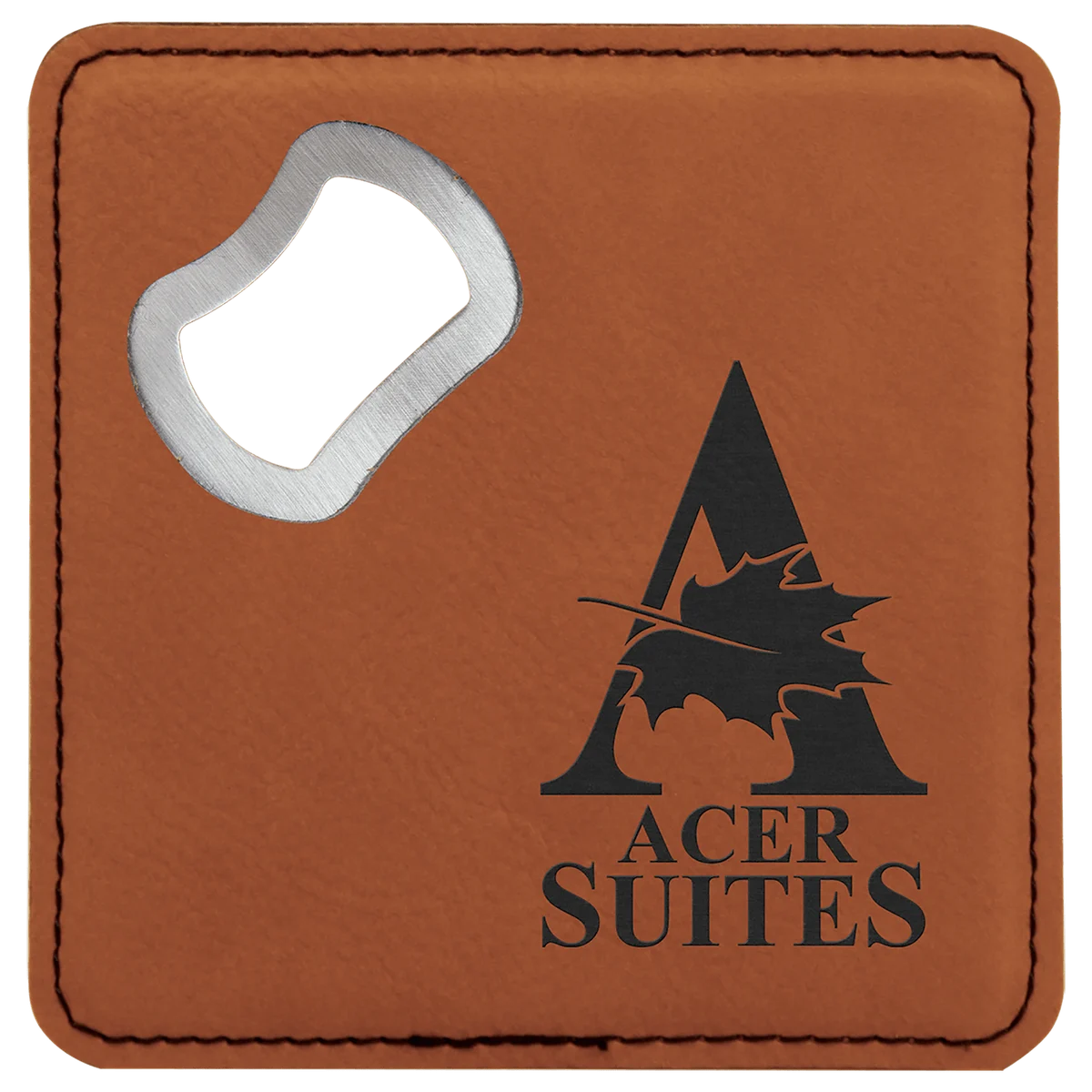 Leatherette bottle-opener coaster example