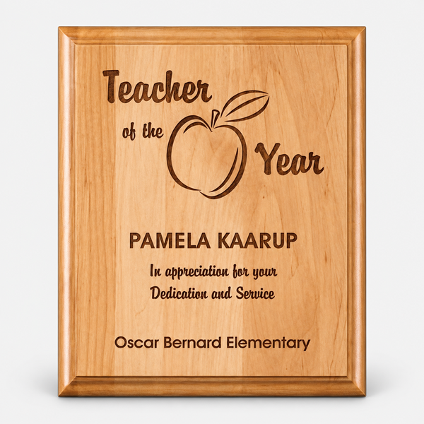 Red alder laser-engraved plaque, example engraving