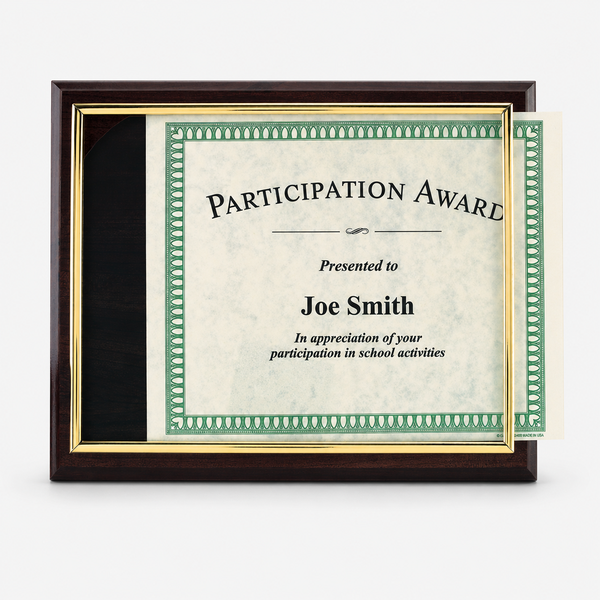Slide-in certificate plaque, example engraving