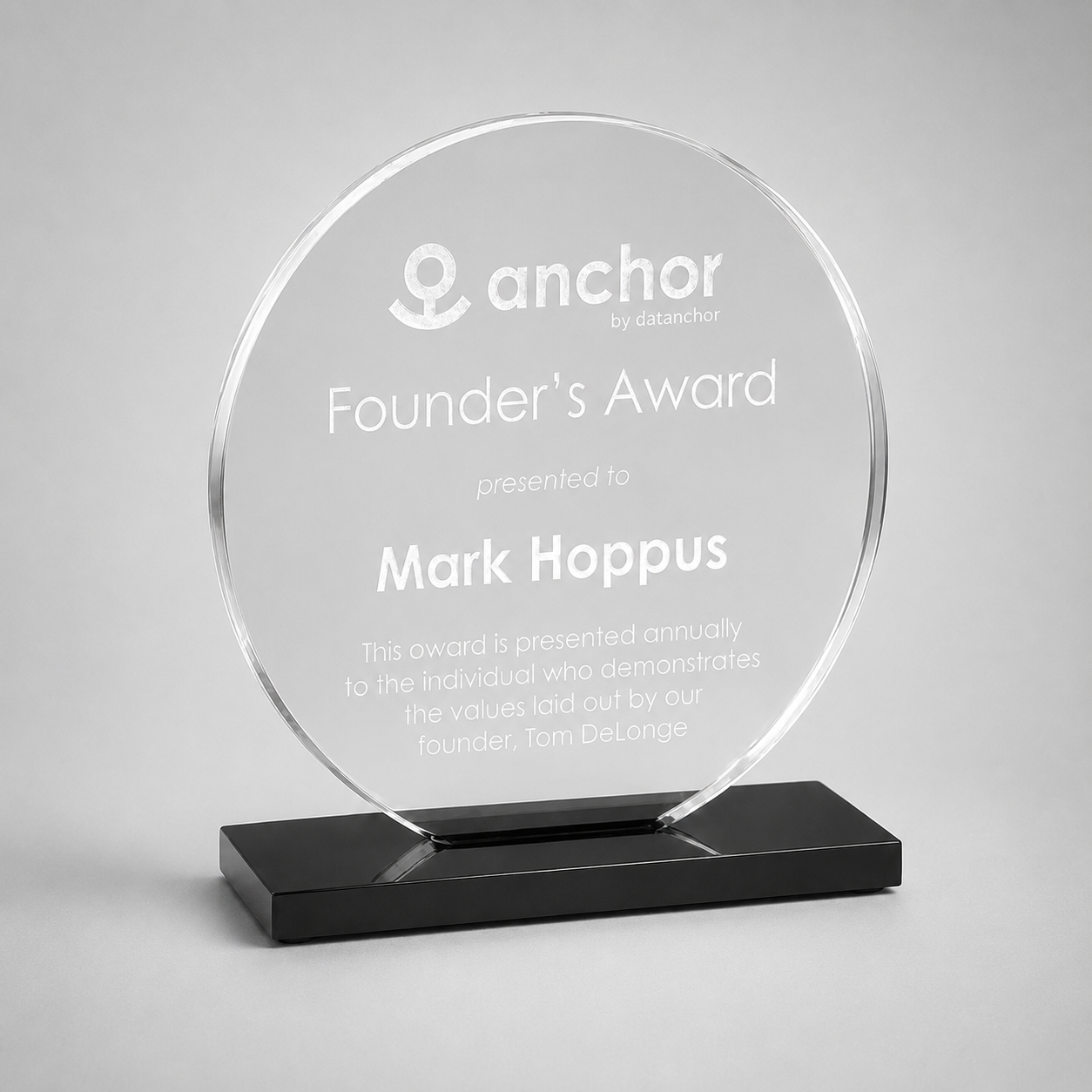 Starfire Circle Acrylic Award, example engraving