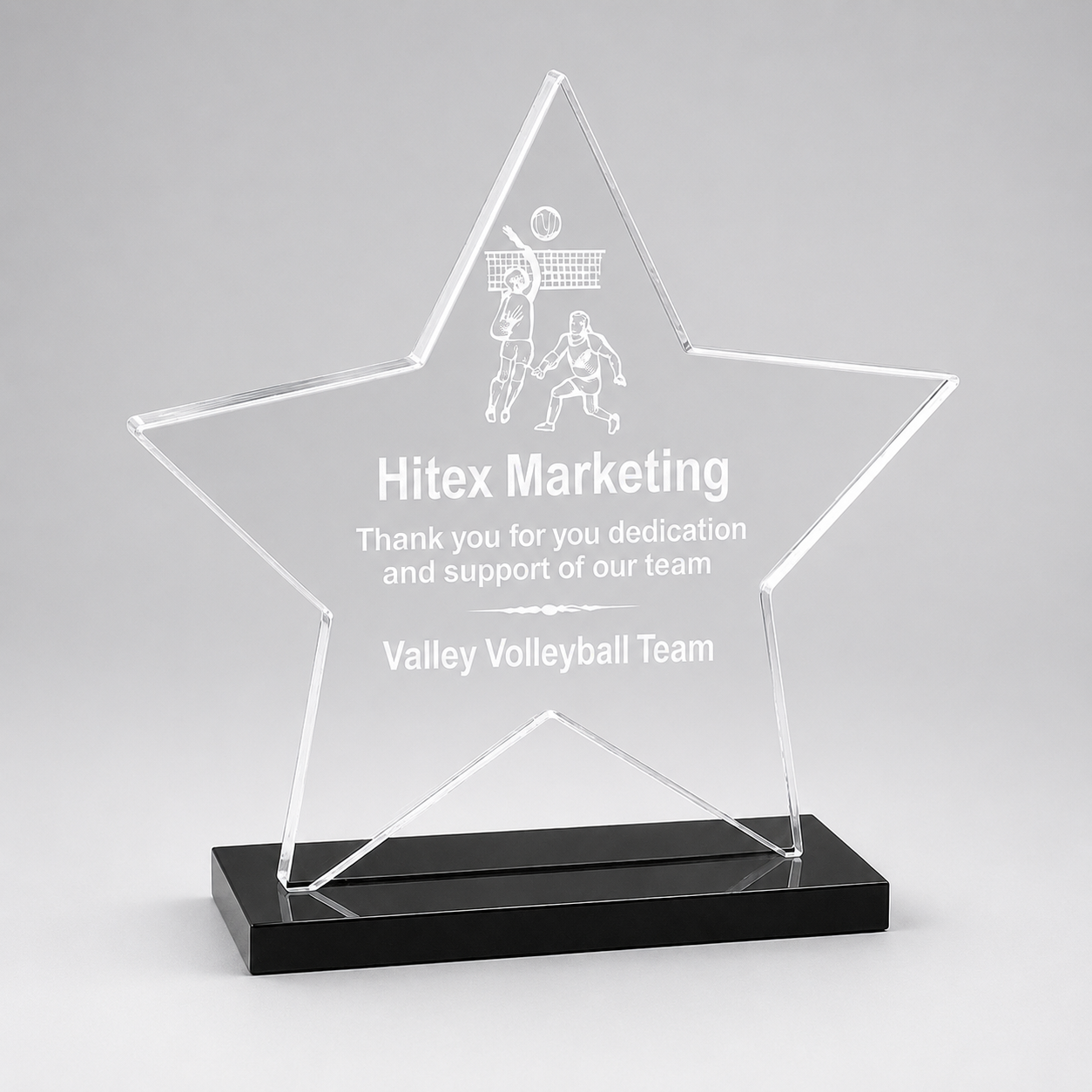 Pointed Starfire Star Acrylic Award, example engraving