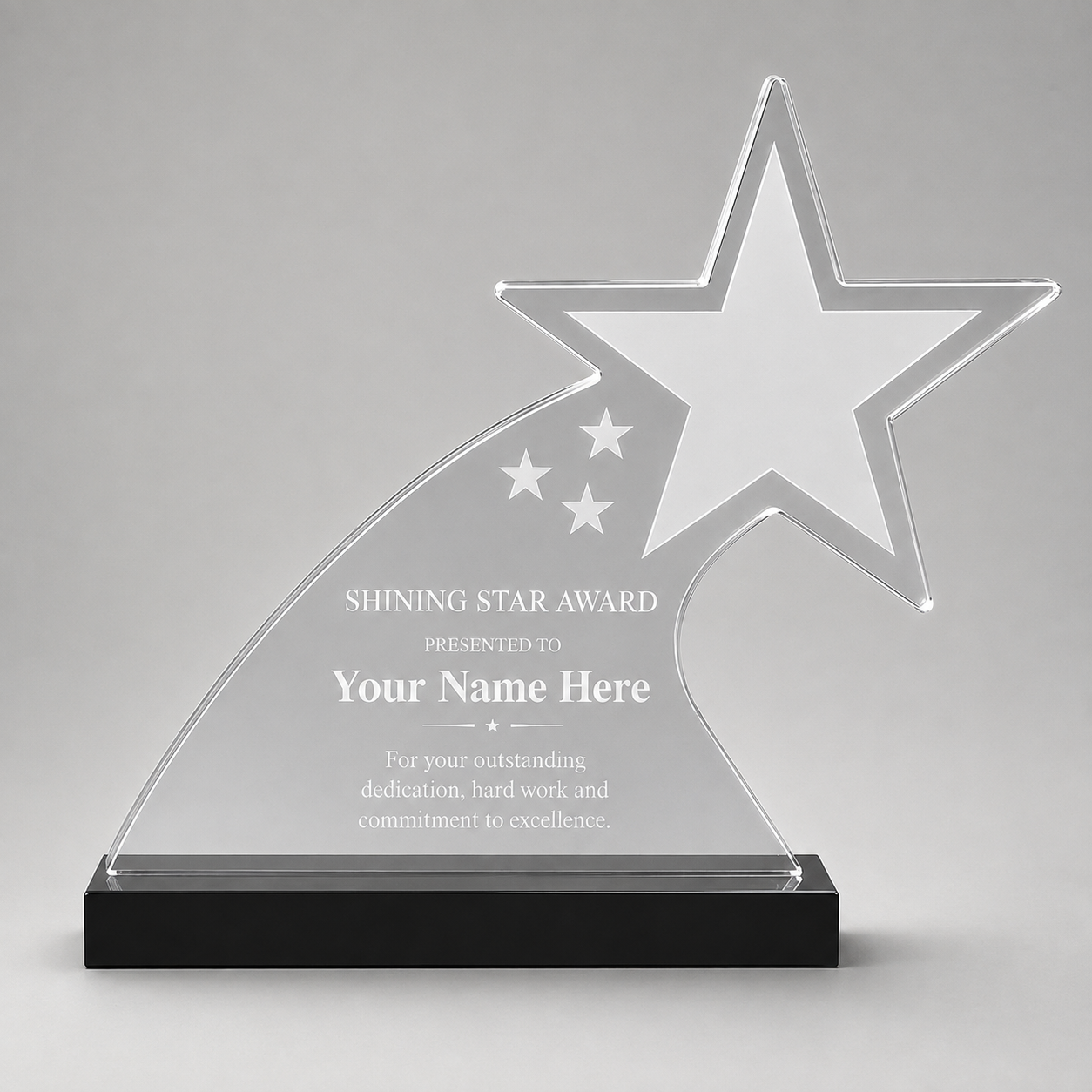Starfire Shooting Star Acrylic Award, example engraving