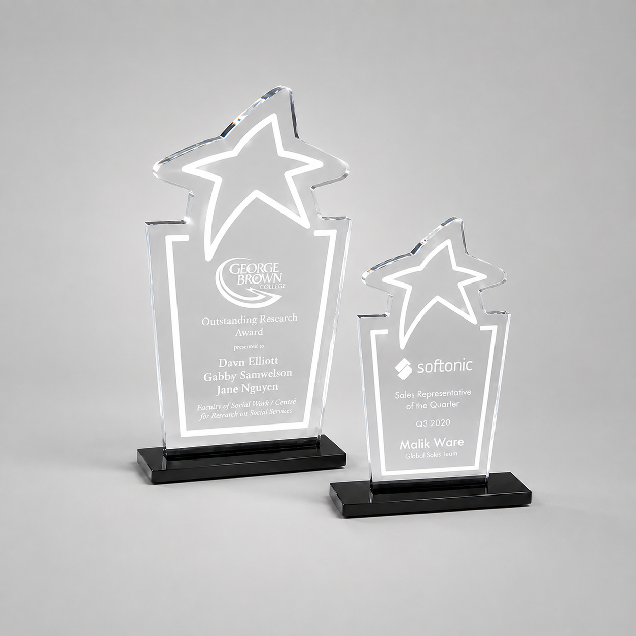 Starfire Star Acrylic Award, example engraving